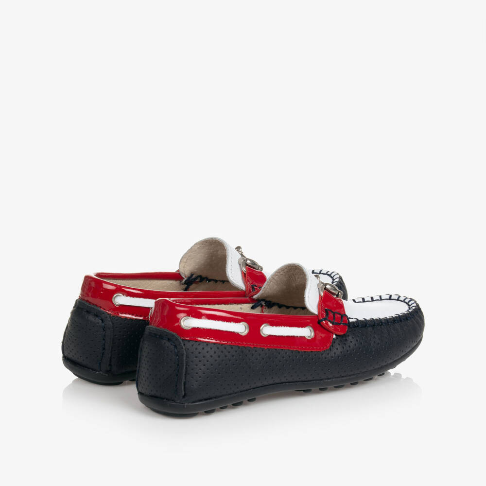 Children's Classics-Navy and White Leather Moccasins | Childrensalon Outlet
