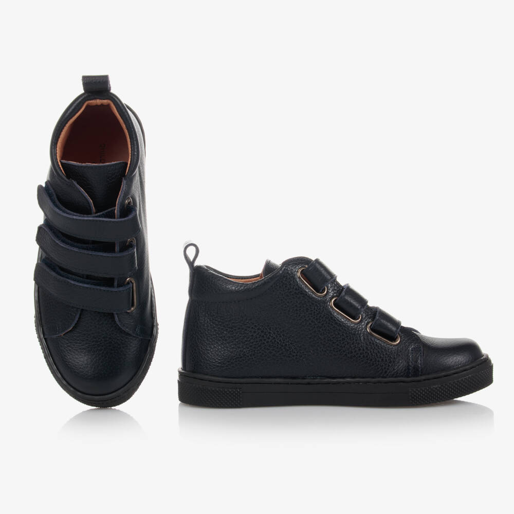 Children's Classics-Navy Blue Leather High-Top Trainers | Childrensalon Outlet