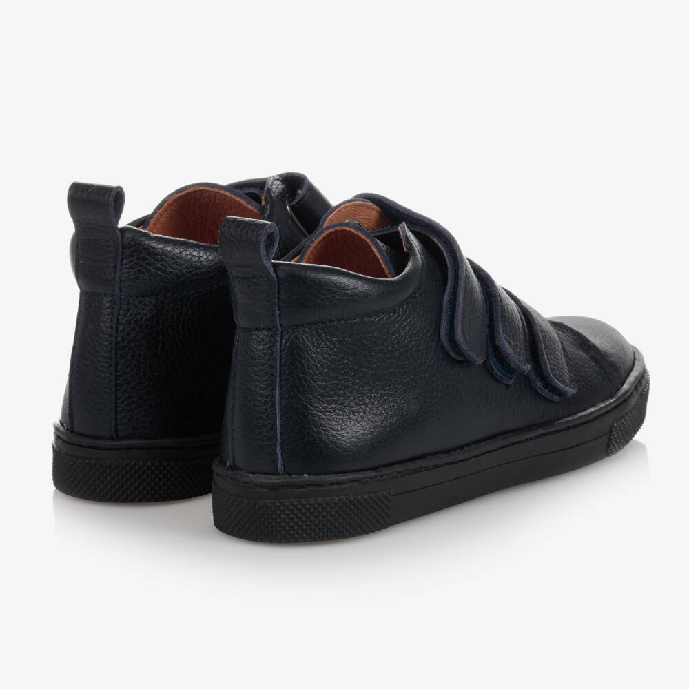 Children's Classics-Navy Blue Leather High-Top Trainers | Childrensalon Outlet