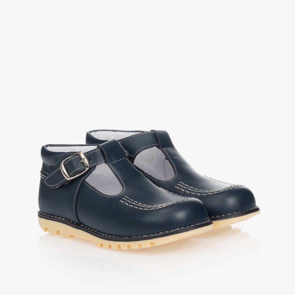 Children's Classics-Navy Blue Leather T-Bar Shoes | Childrensalon Outlet
