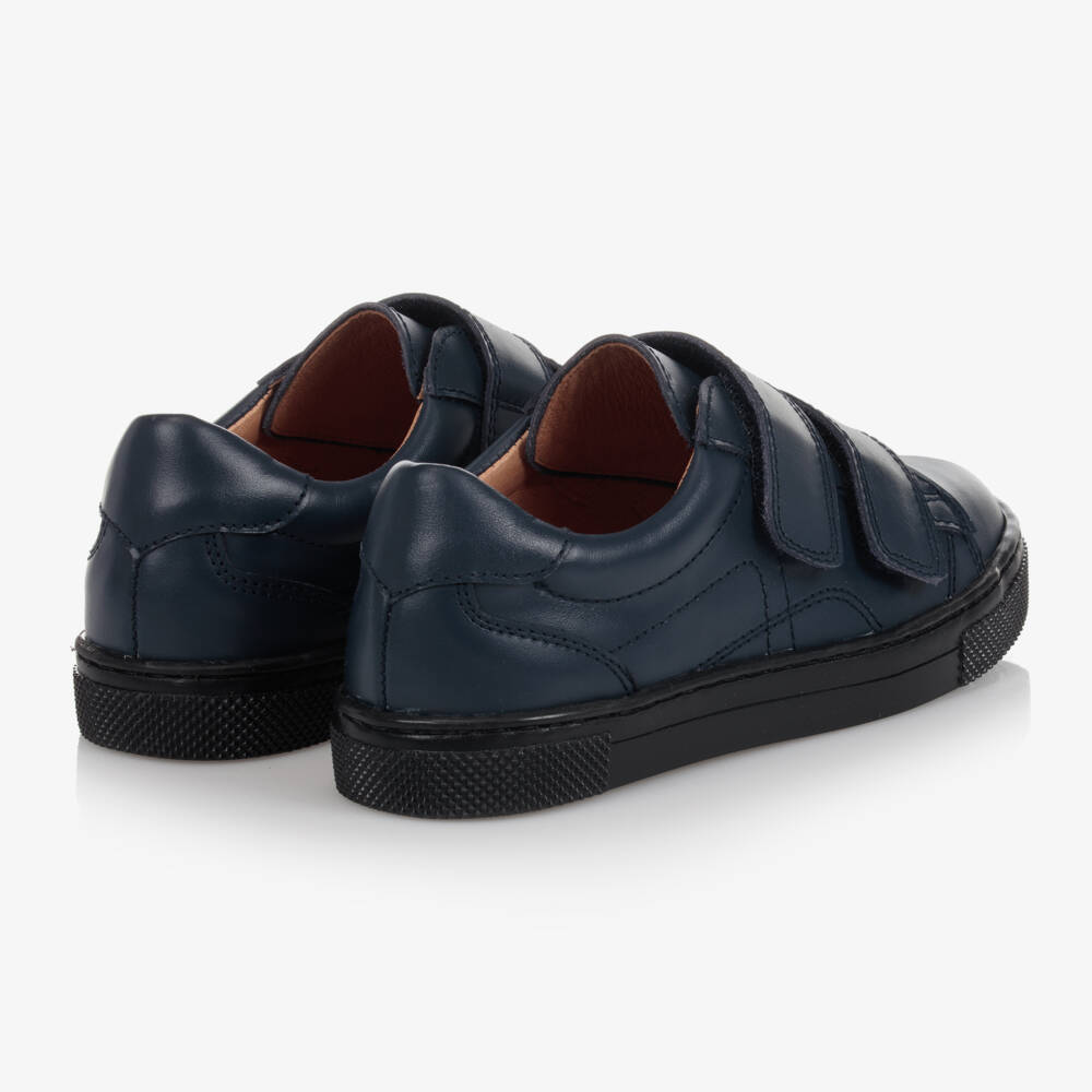 Children's Classics-Navy Blue Leather Velcro Trainers | Childrensalon Outlet