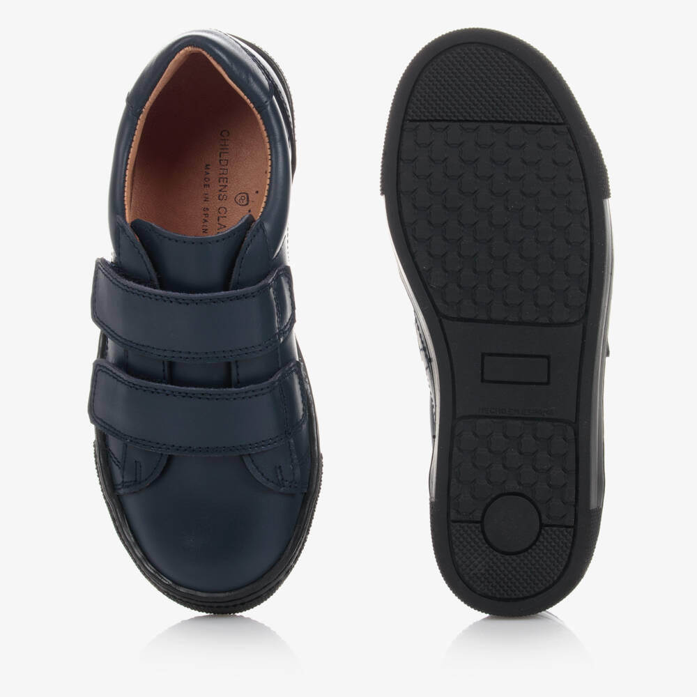 Children's Classics-Navy Blue Leather Velcro Trainers | Childrensalon Outlet