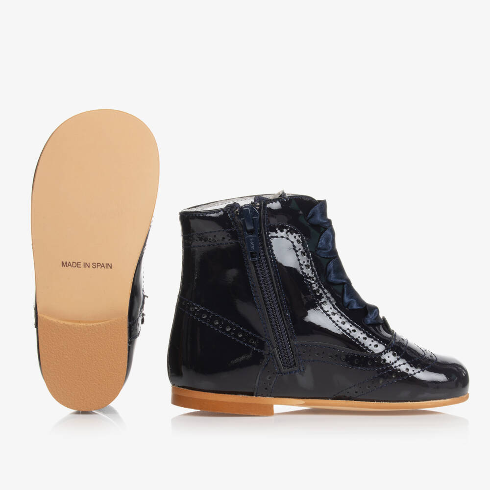 Children's Classics-Navy Blue Patent Leather Boots | Childrensalon Outlet