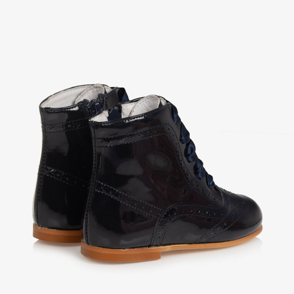Children's Classics-Navy Blue Patent Leather Boots | Childrensalon Outlet