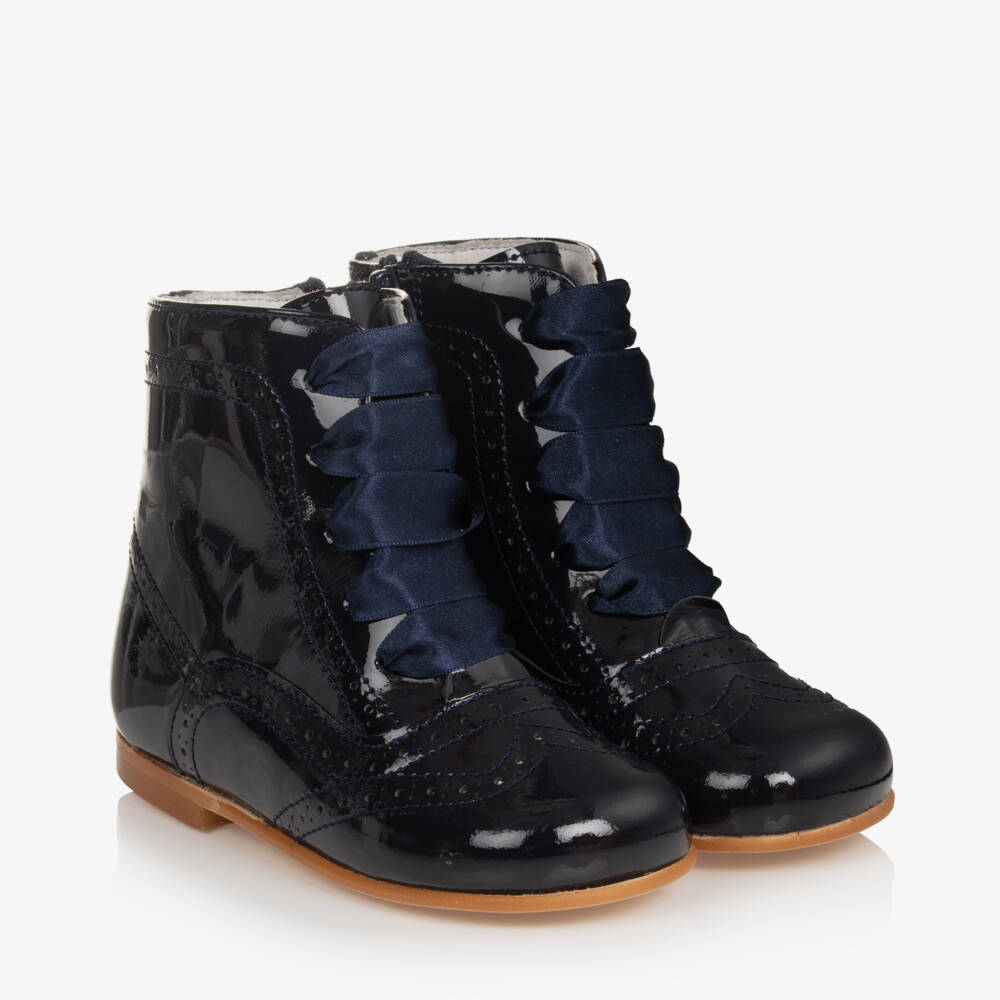 Children's Classics-Navy Blue Patent Leather Boots | Childrensalon Outlet