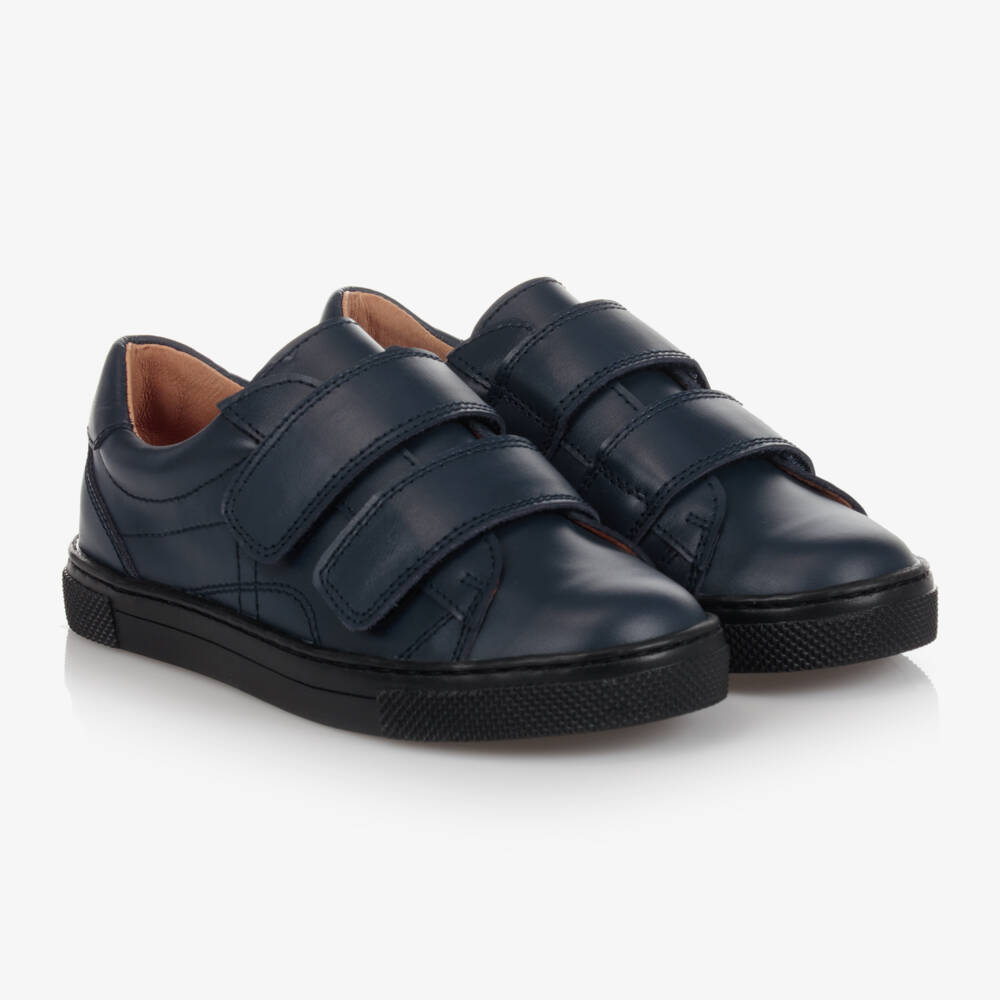 Children's Classics-Navy Velcro Leather Trainers | Childrensalon Outlet