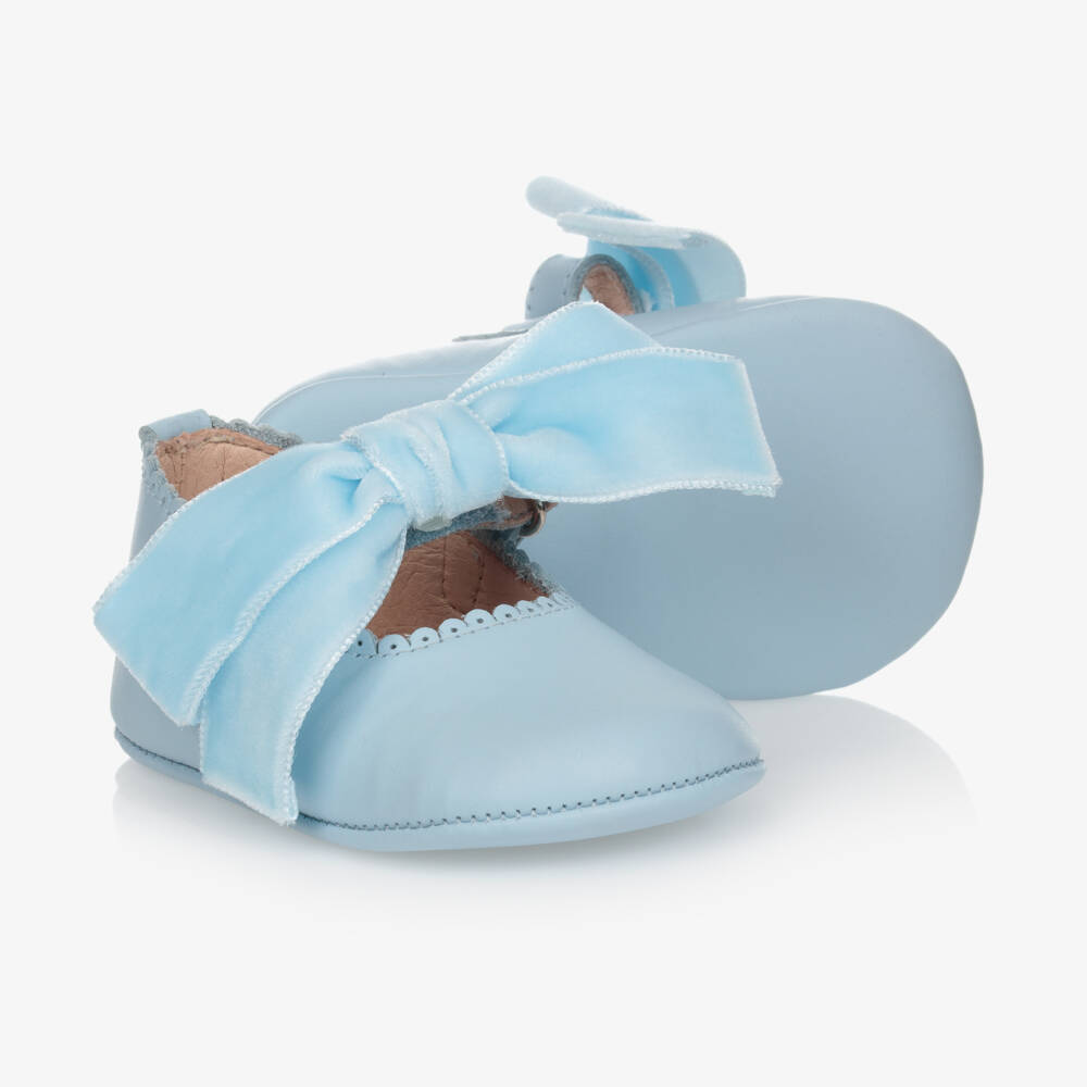 Children's Classics-Pale Blue Bow Pre-Walker Shoes | Childrensalon Outlet