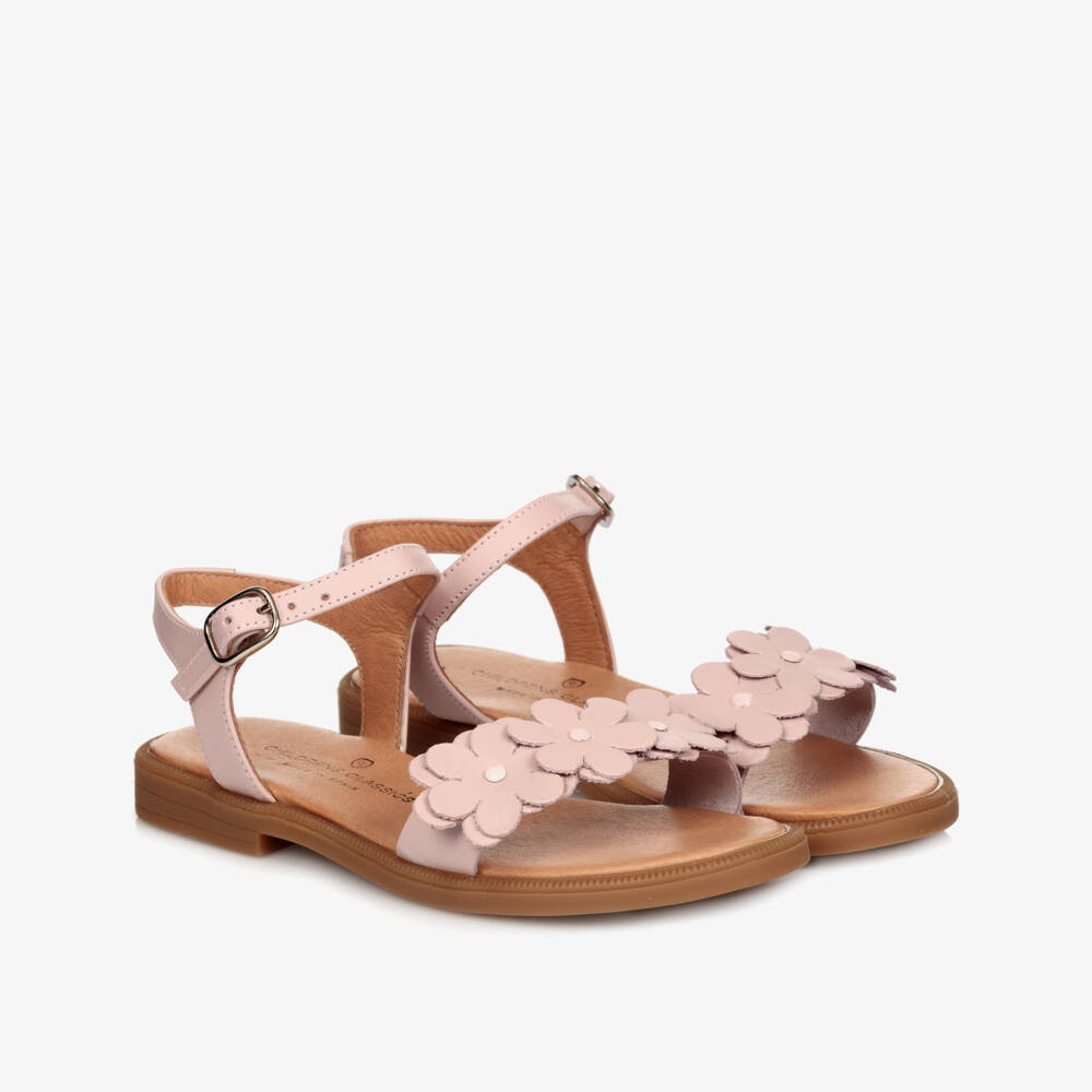 Children's Classics-Pink Leather Flower Sandals | Childrensalon Outlet