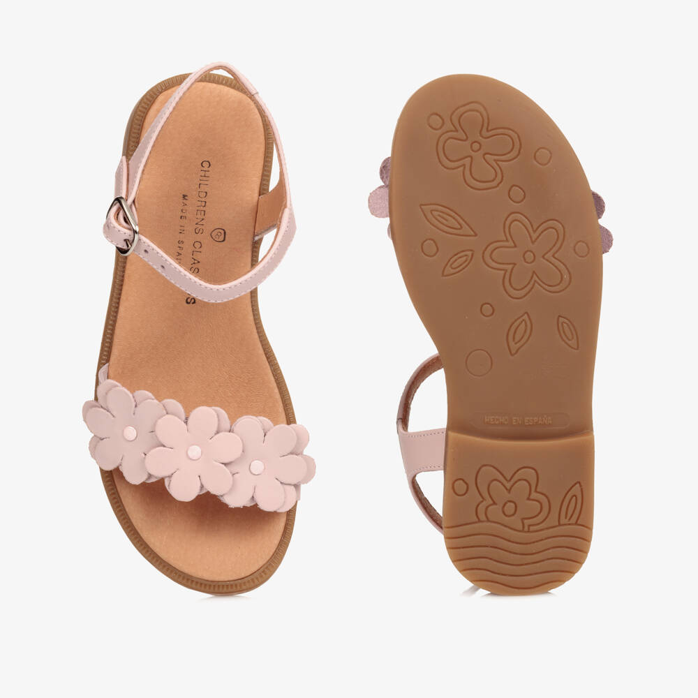 Children's Classics-Pink Leather Flower Sandals | Childrensalon Outlet