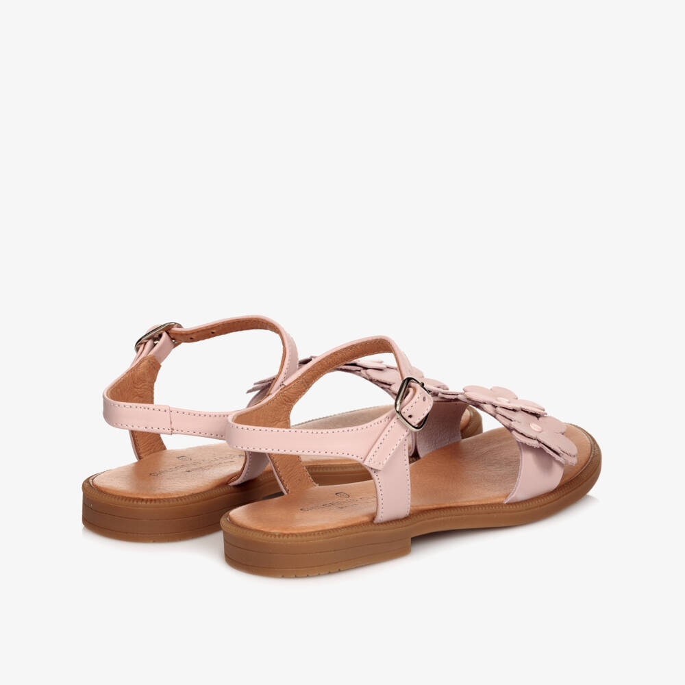Children's Classics-Pink Leather Flower Sandals | Childrensalon Outlet