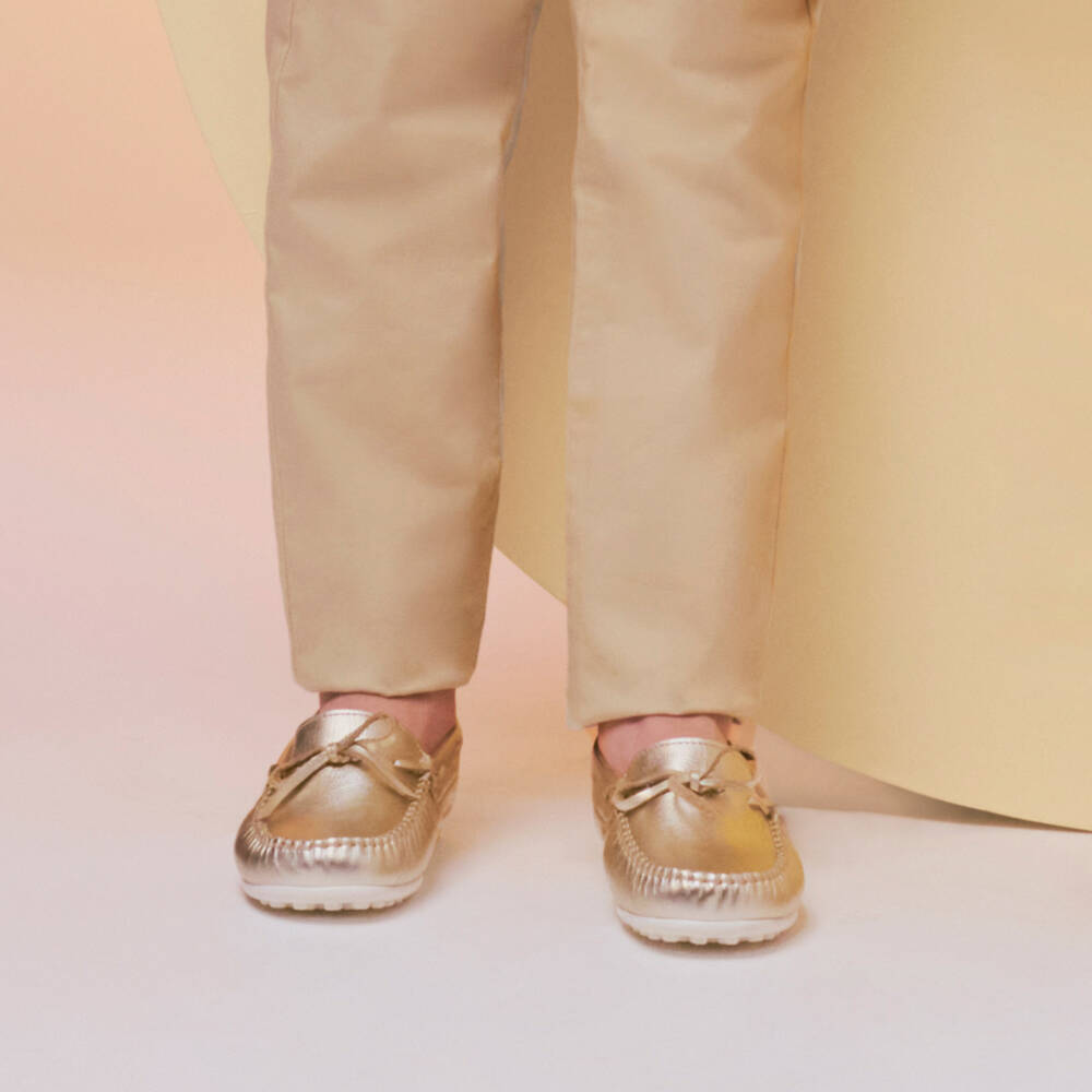 Children's Classics-Золотистые кожаные мокасины для девочек | Childrensalon Outlet