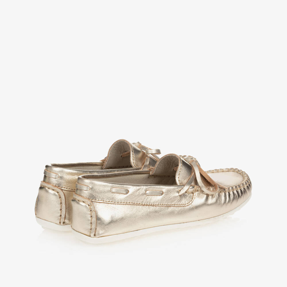 Children's Classics-Золотистые кожаные мокасины для девочек | Childrensalon Outlet