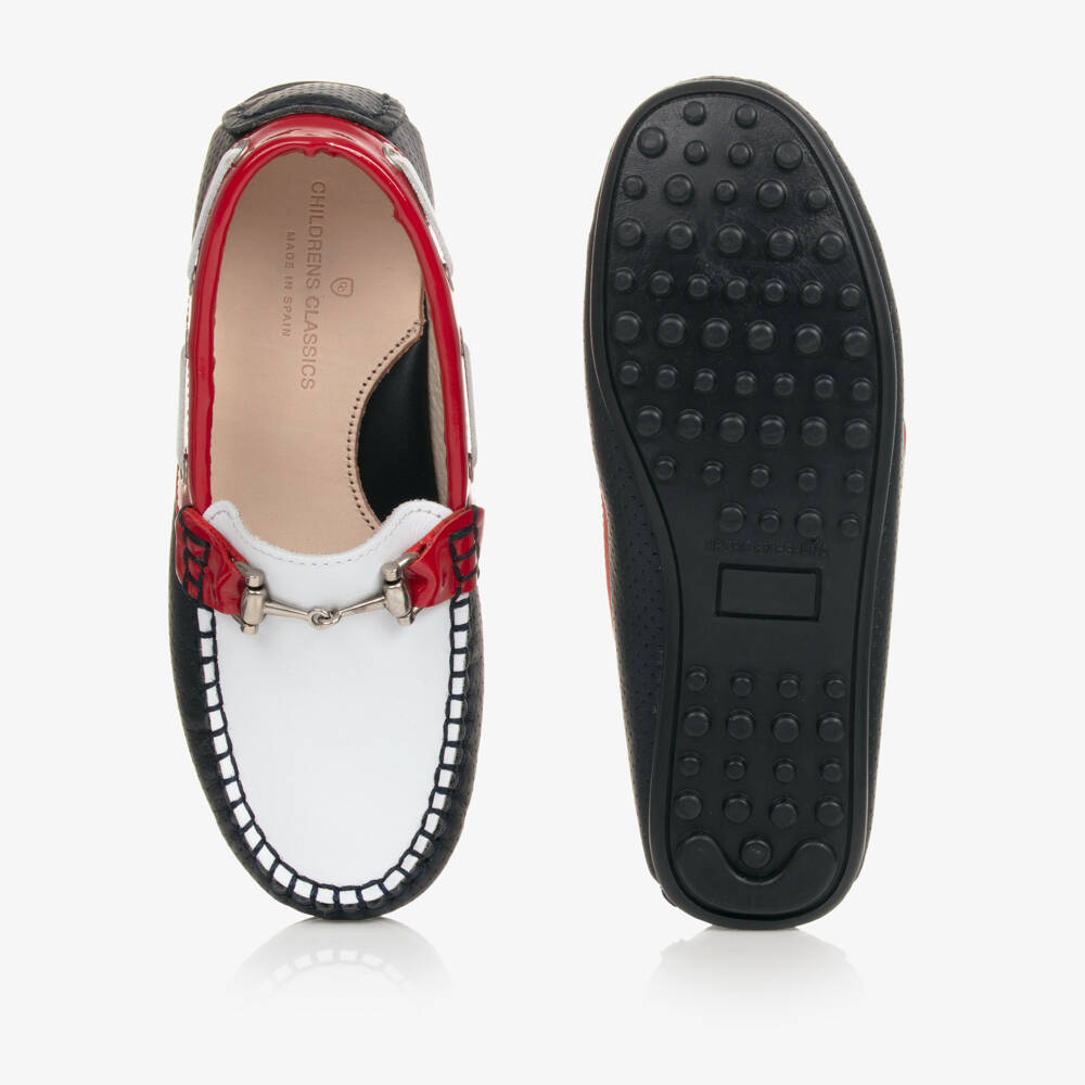 Children's Classics-حذاء موكاسين جلدي أزرق وأبيض للأطفال | Childrensalon Outlet
