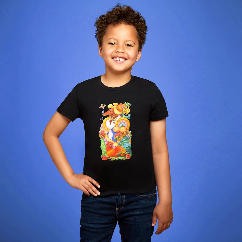 Волшебные принты от CHILDRENSALON-Black Cotton Jersey T-Shirt | Childrensalon Outlet