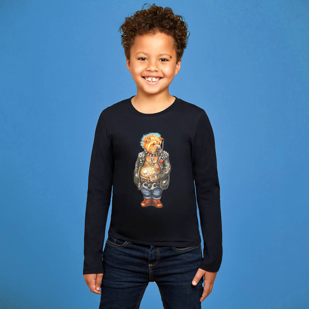Волшебные принты от CHILDRENSALON-Boys Blue Cotton Jersey Top | Childrensalon Outlet