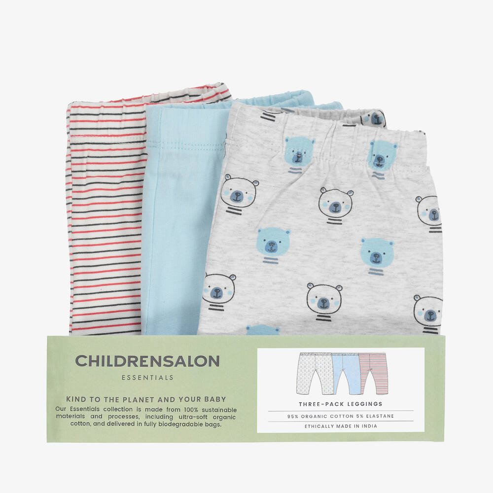 Childrensalon Essentials-Blue Organic Cotton Baby Leggings (3 Pack) | Childrensalon Outlet