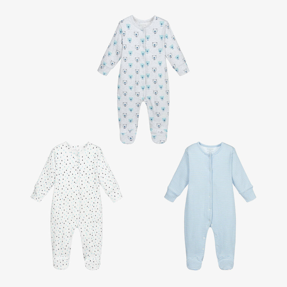 Childrensalon Essentials-أفرول بيبي غرو قطن عضوي لون أزرق (عدد 3) | Childrensalon Outlet