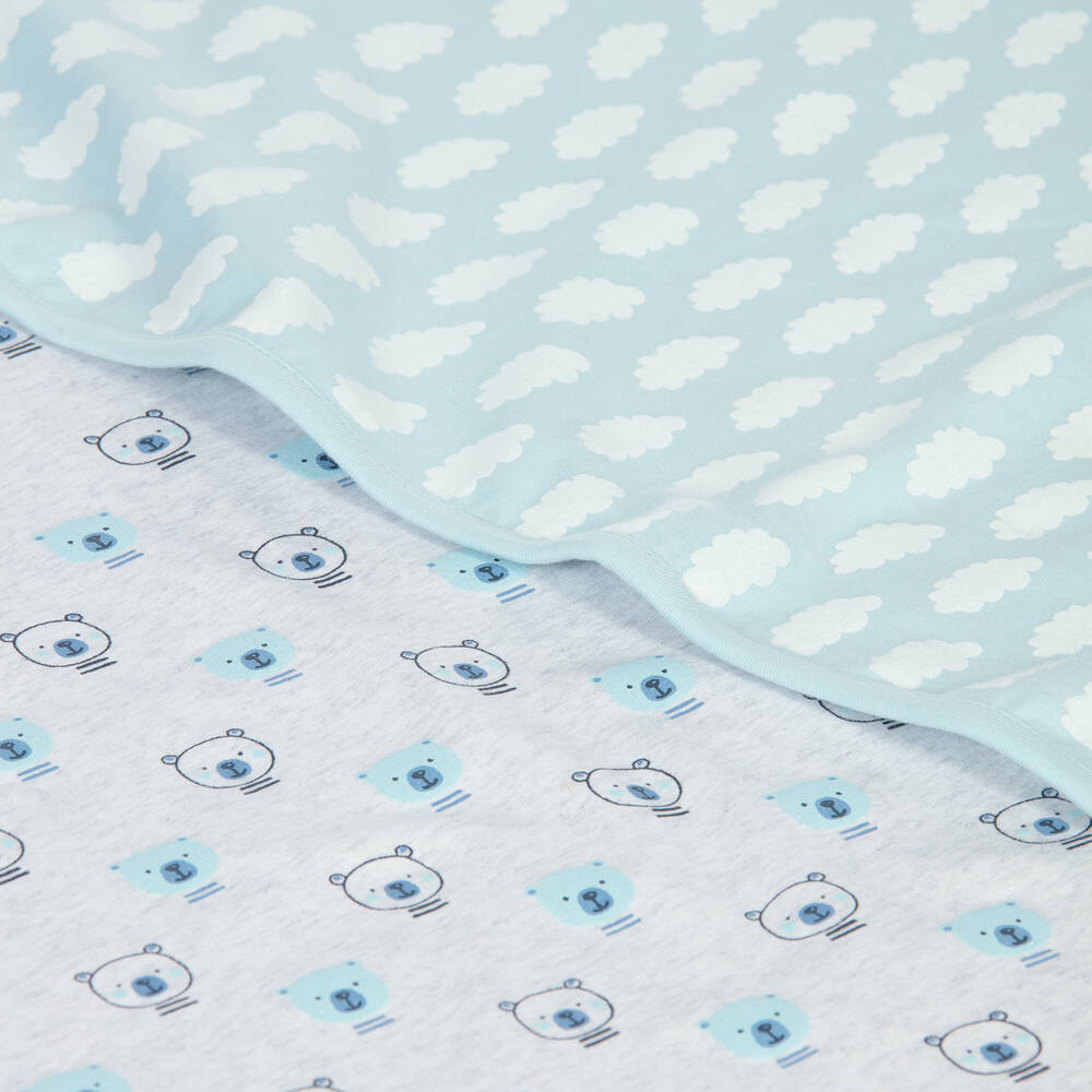 Childrensalon Essentials-بطانية قطن عضوي لون أزرق (عدد 2) | Childrensalon Outlet