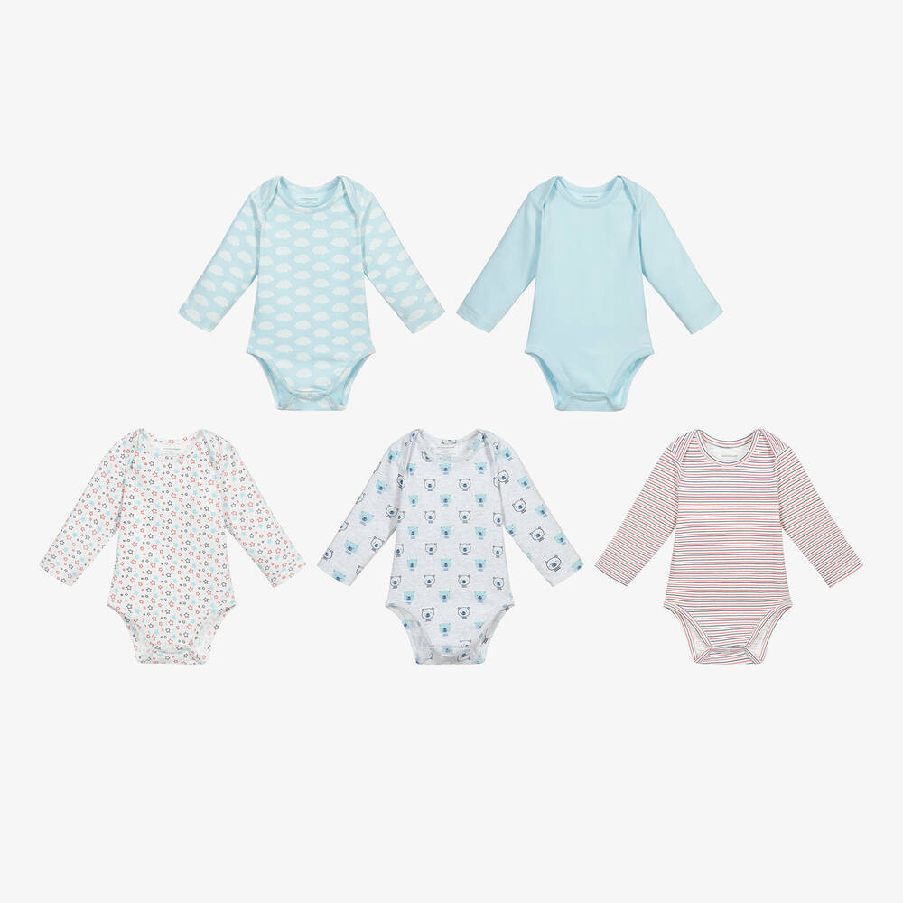 Childrensalon Essentials-Blue Organic Cotton Bodyvests (5 Pack) | Childrensalon Outlet
