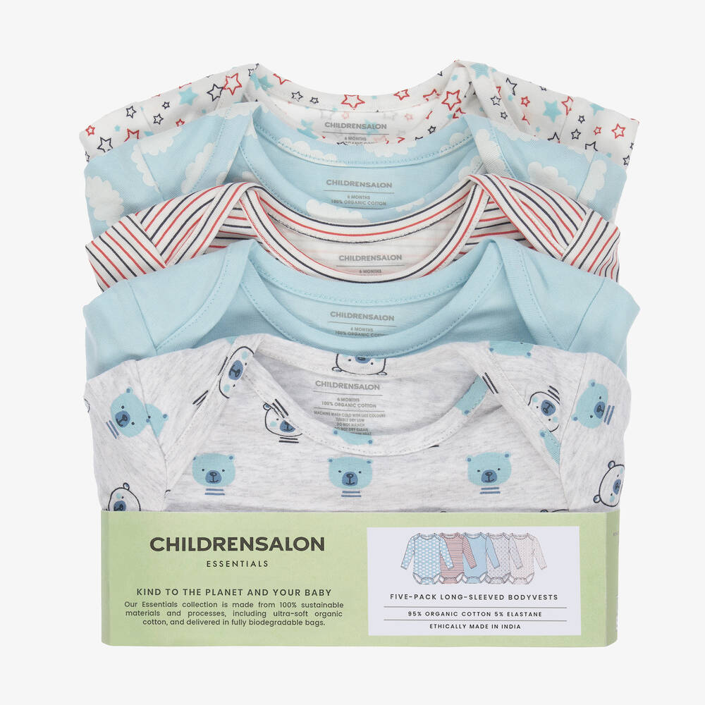 Childrensalon Essentials-Blue Organic Cotton Bodyvests (5 Pack) | Childrensalon Outlet