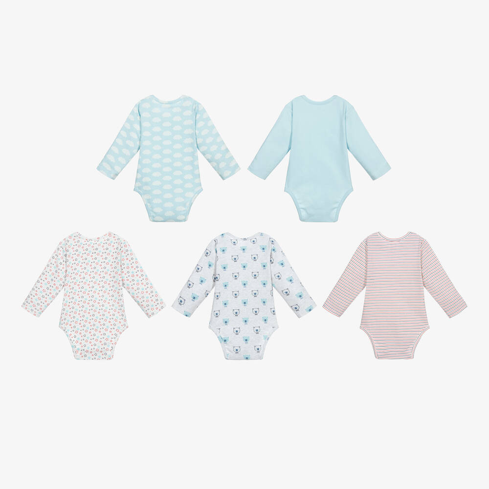 Childrensalon Essentials-Blue Organic Cotton Bodyvests (5 Pack) | Childrensalon Outlet