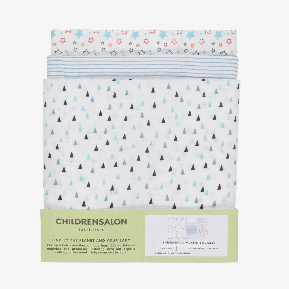 Childrensalon Essentials-Blue Organic Muslin Squares (3 Pack) | Childrensalon Outlet