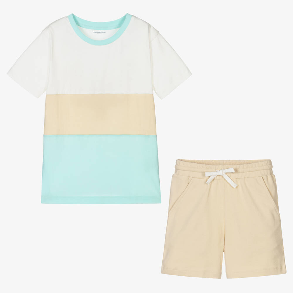 Childrensalon Essentials-Boys Beige Organic Cotton Shorts Set | Childrensalon Outlet