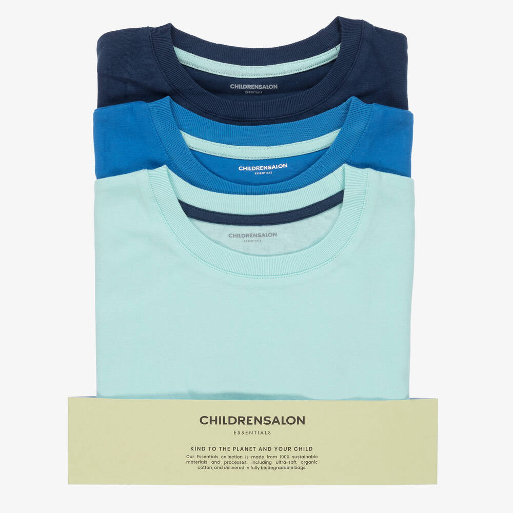 Childrensalon Essentials-تيشيرت قطن عضوي لون أزرق للأولاد (عدد 3) | Childrensalon Outlet