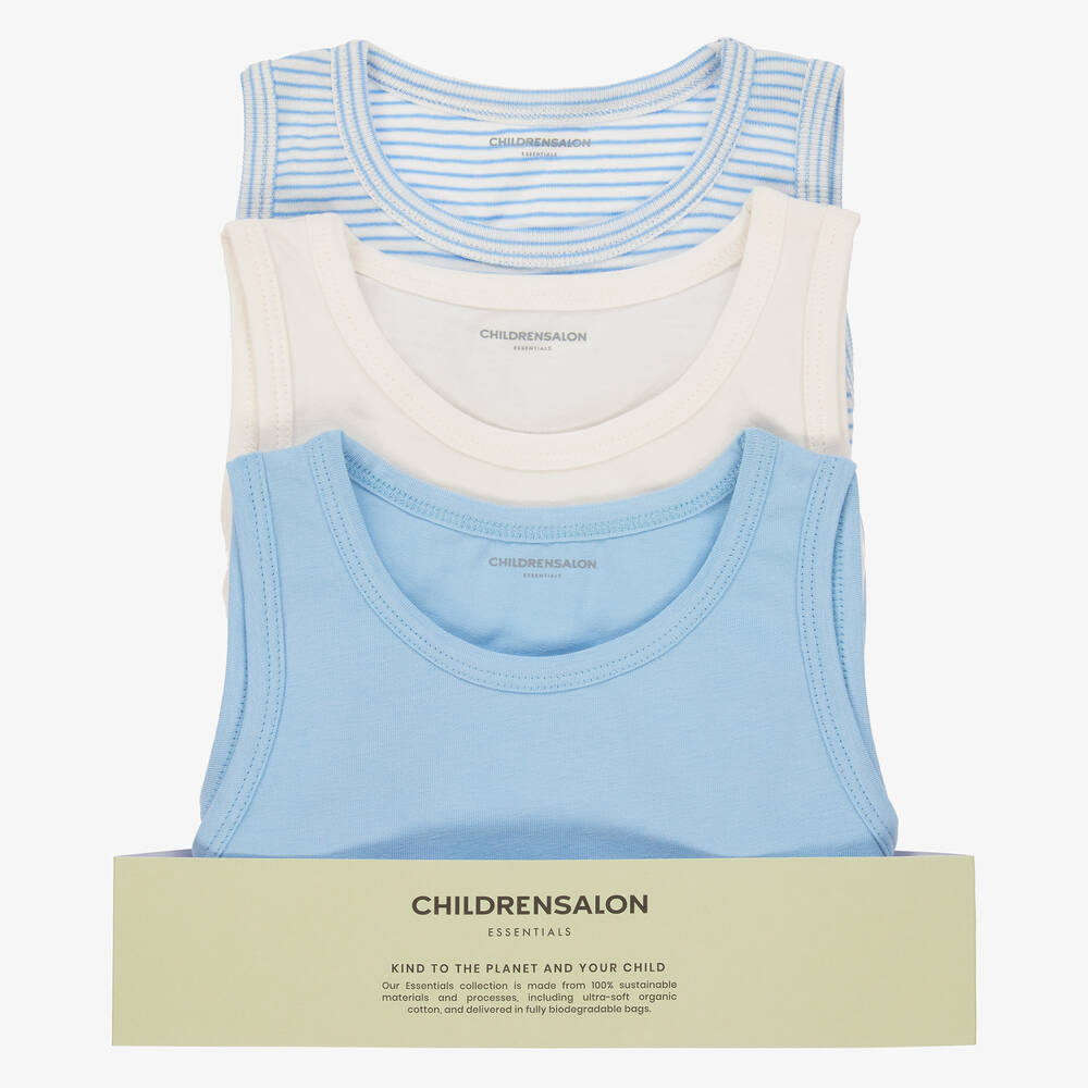 تشلدرن صالون إيسينشيلز-فيست قطن لون أزرق وأوف وايت للأولاد (عدد 3) | Childrensalon Outlet