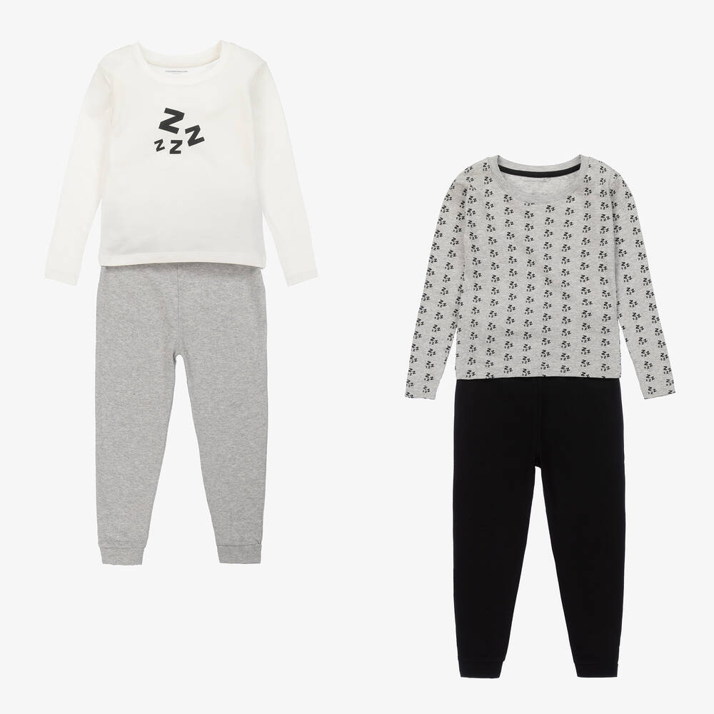 Childrensalon Essentials-Boys Grey & Black Organic Pyjamas (2 Pack) | Childrensalon Outlet