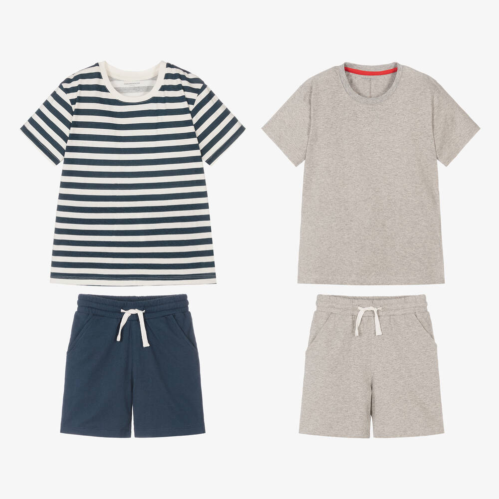 Childrensalon Essentials-Boys Grey & Blue Organic Shorts Set (2 Pack) | Childrensalon Outlet