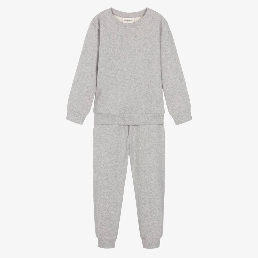Childrensalon Essentials-Boys Grey Organic Cotton Tracksuit | Childrensalon Outlet