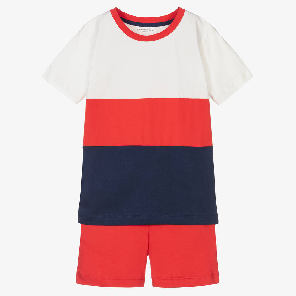 Childrensalon Essentials-Boys Red Organic Cotton Shorts Set | Childrensalon Outlet