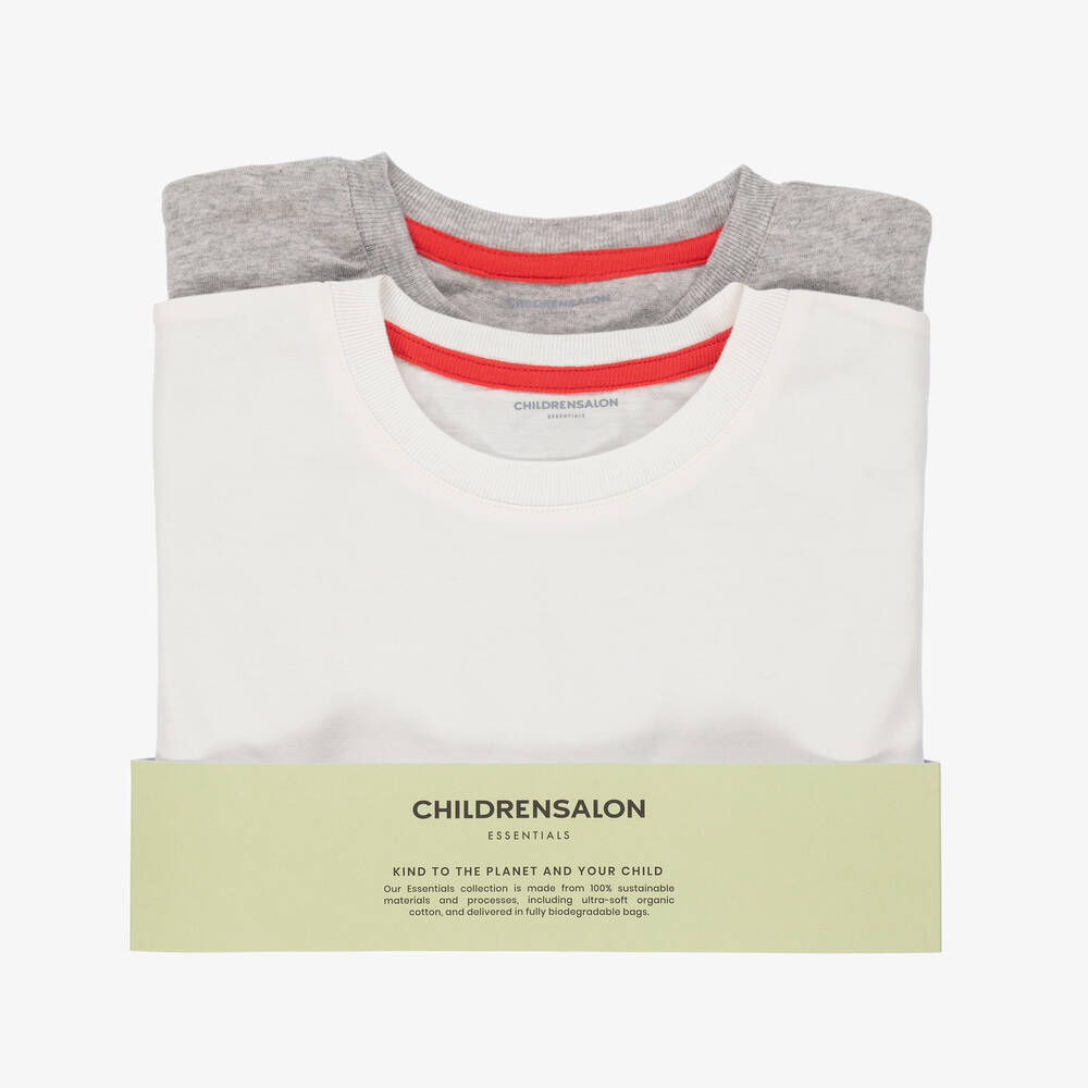 Childrensalon Essentials-تيشيرت أولاد قطن عضوي لون أبيض ورمادي (عدد 2) | Childrensalon Outlet