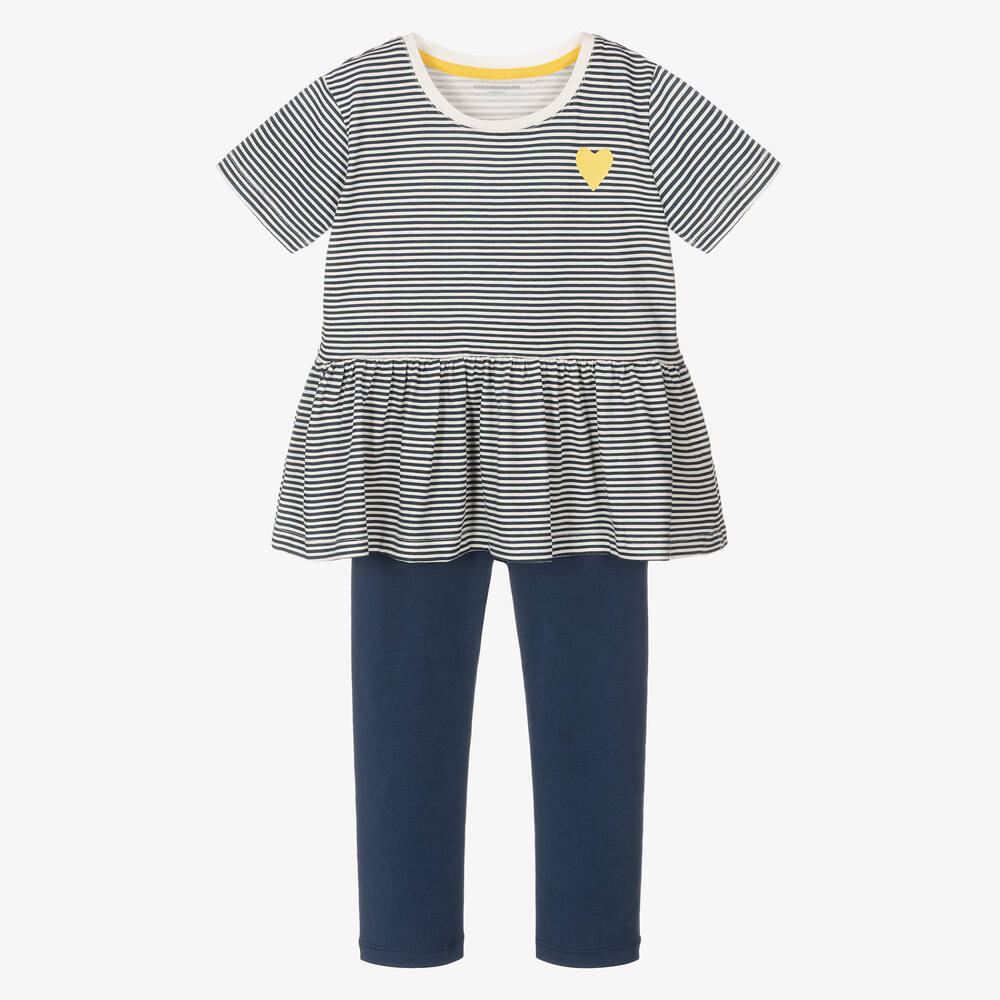 Childrensalon Essentials-Girls Blue Organic Cotton Leggings Set | Childrensalon Outlet