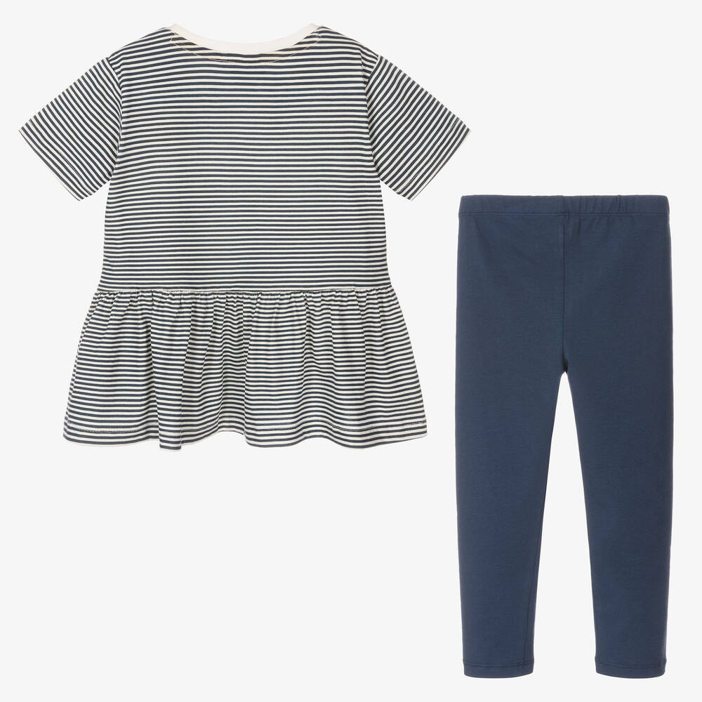 Childrensalon Essentials-Girls Blue Organic Cotton Leggings Set | Childrensalon Outlet