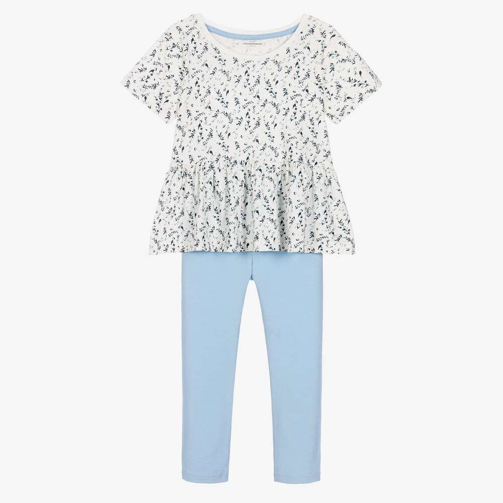 Childrensalon Essentials-Girls Blue Organic Cotton Leggings Set | Childrensalon Outlet
