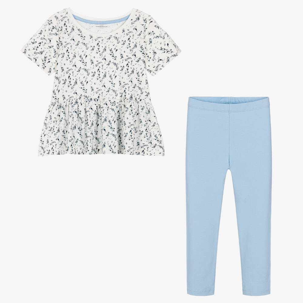 Childrensalon Essentials-Girls Blue Organic Cotton Leggings Set | Childrensalon Outlet