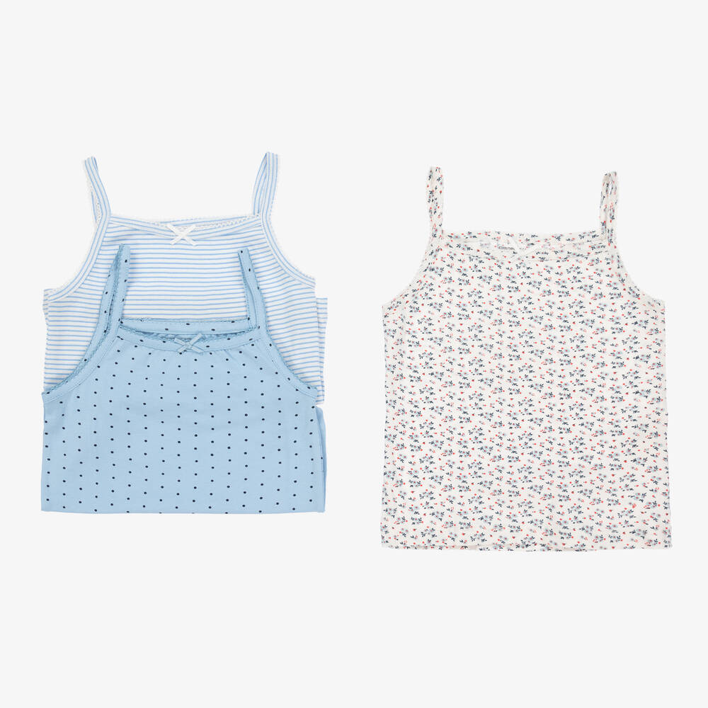 Childrensalon Essentials-Girls Blue Organic Cotton Vests (3 Pack) | Childrensalon Outlet
