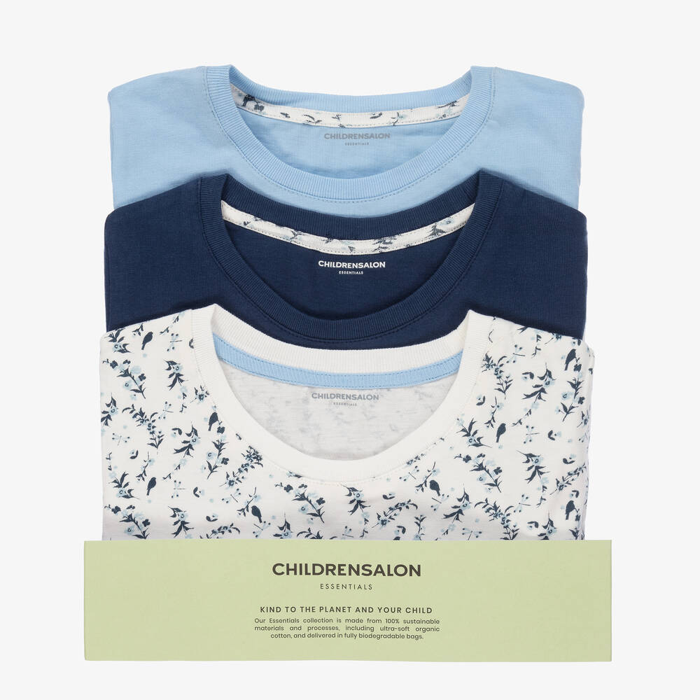 Childrensalon Essentials-Girls Blue Organic T-Shirts (3 Pack) | Childrensalon Outlet