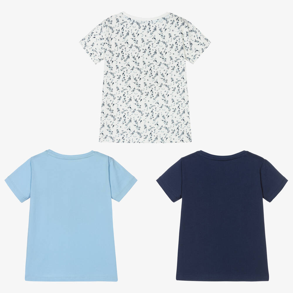 Childrensalon Essentials-Girls Blue Organic T-Shirts (3 Pack) | Childrensalon Outlet