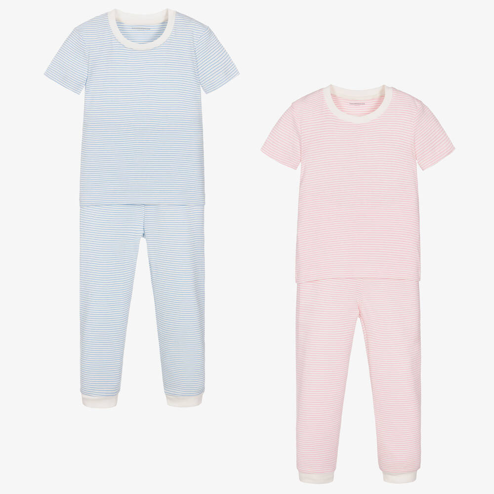 Childrensalon Essentials-Girls Blue & Pink Stripe Pyjamas (2 Pack) | Childrensalon Outlet