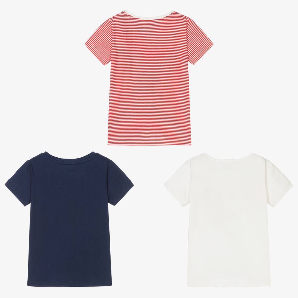 Childrensalon Essentials-Girls Blue & Red Organic T-Shirts (3 Pack) | Childrensalon Outlet