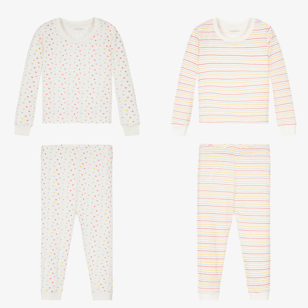 تشلدرن صالون إيسينشيلز-بيجاما قطن عضوي لون عاجي للبنات (عدد 2) | Childrensalon Outlet