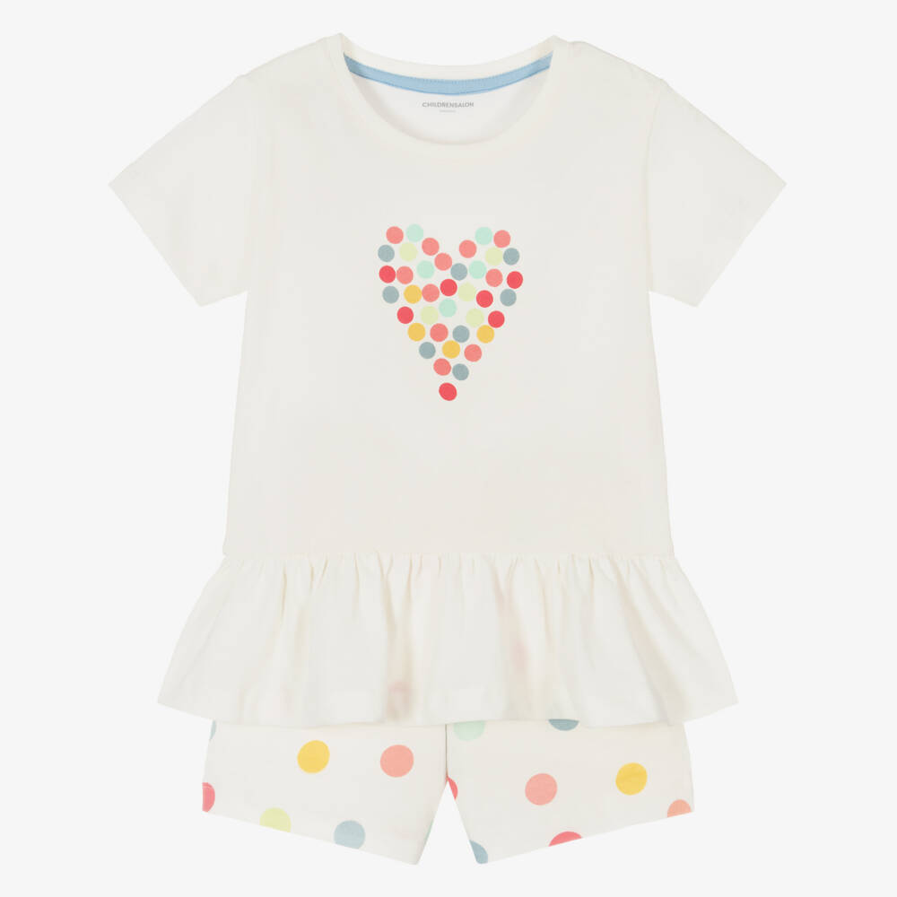Childrensalon Essentials-Girls Organic Ivory Spotty Shorts Set | Childrensalon Outlet
