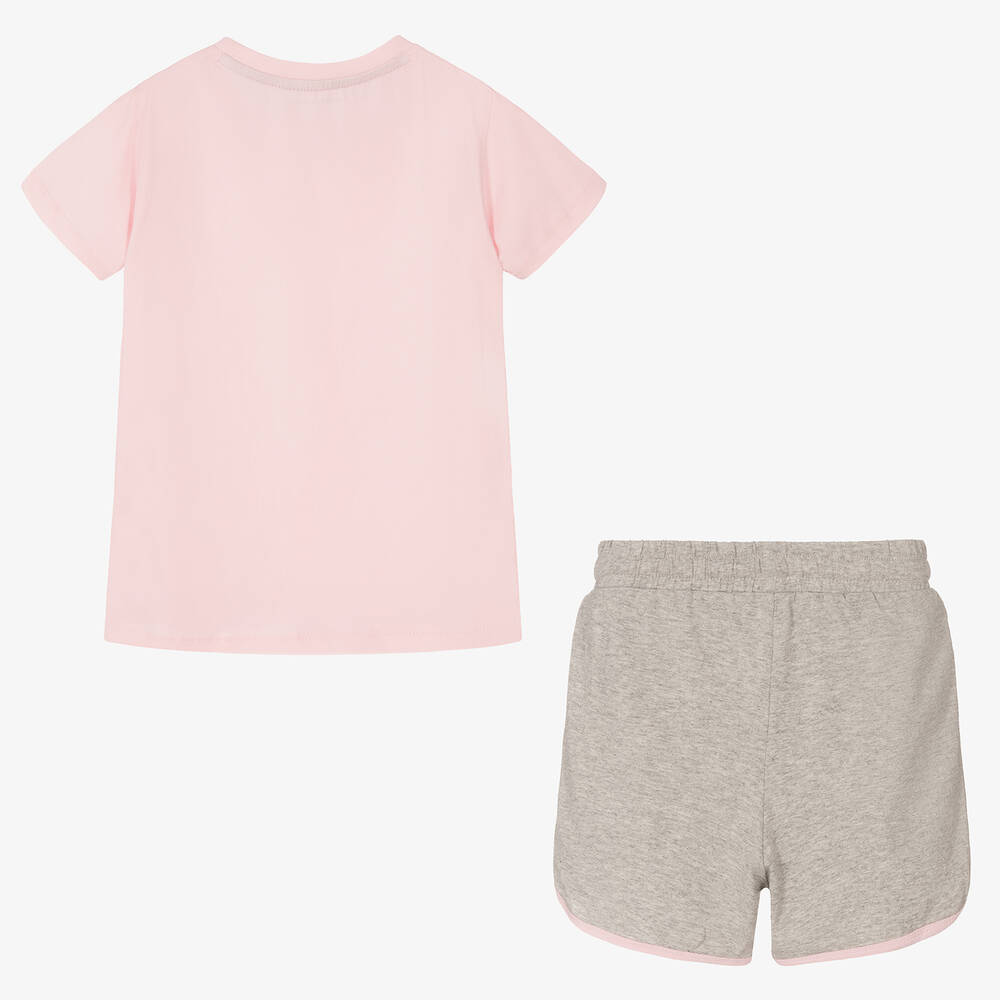 تشلدرن صالون إيسينشيلز-طقم شورت قطن عضوي لون رمادي و زهري للبنات | Childrensalon Outlet