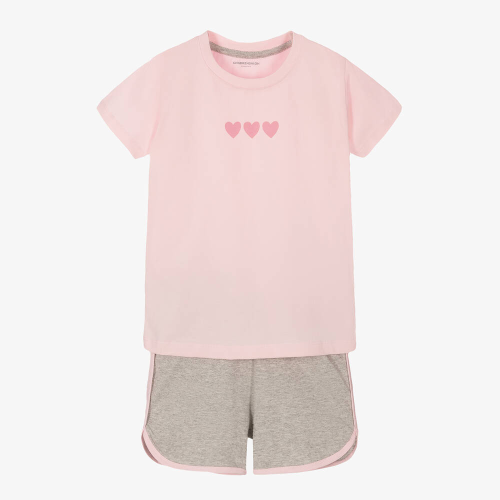 Childrensalon Essentials-Girls Pink & Grey Organic Cotton Shorts Set | Childrensalon Outlet