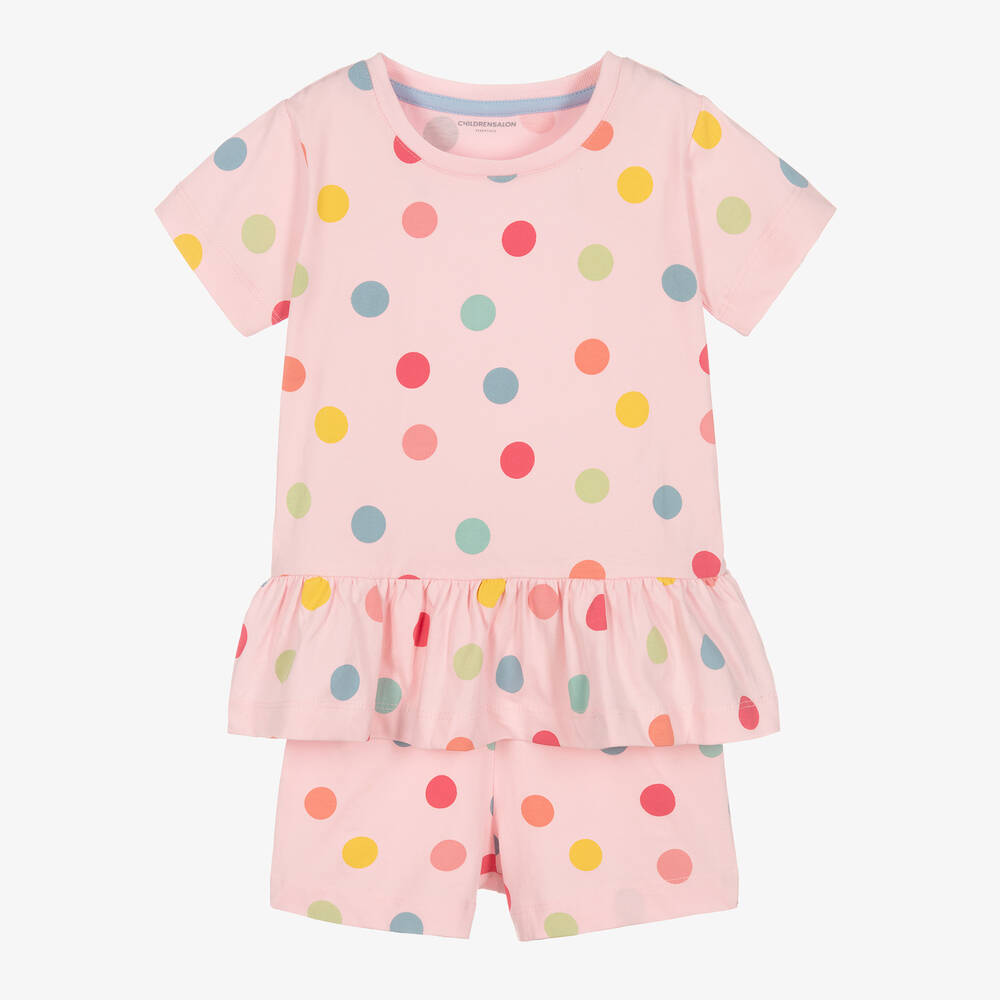 Childrensalon Essentials-Girls Pink Organic Polka Dot Shorts Set | Childrensalon Outlet