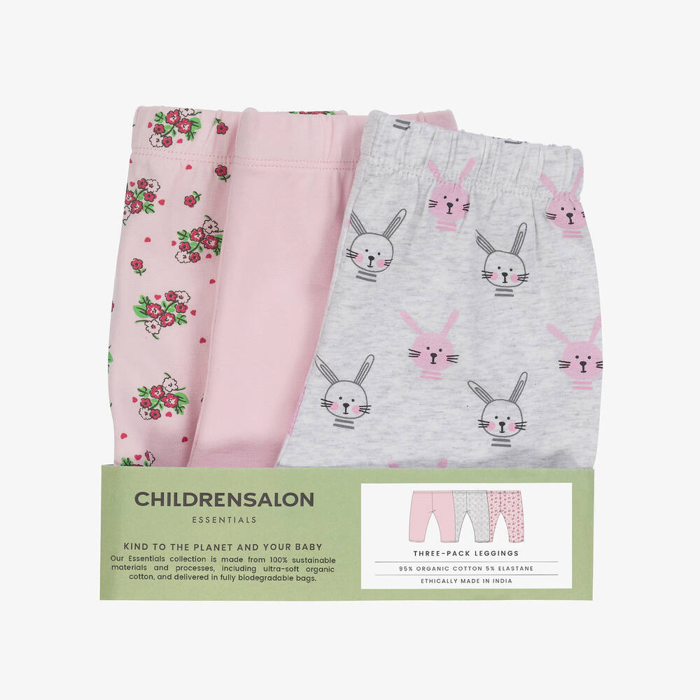 Childrensalon Essentials-Pink Organic Cotton Baby Leggings (3 Pack) | Childrensalon Outlet