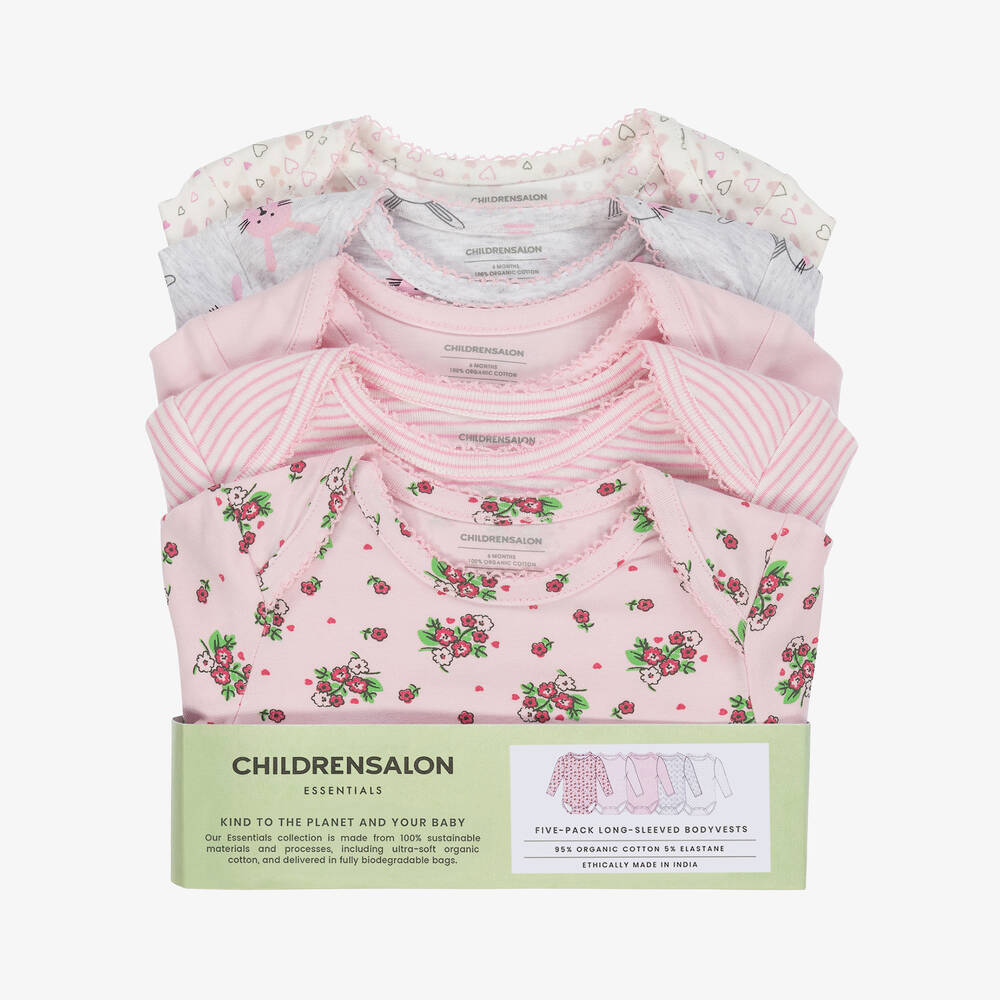 Childrensalon Essentials-Pink Organic Cotton Bodyvests (5 Pack) | Childrensalon Outlet